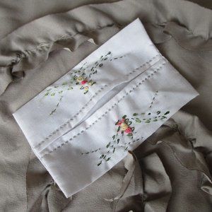 vintage embroidered handkerchief tissue pack sleeve
